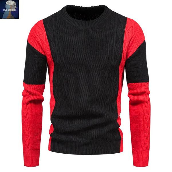 Divatos férfi pulóver ovális nyakkivágással és hosszú ujjal