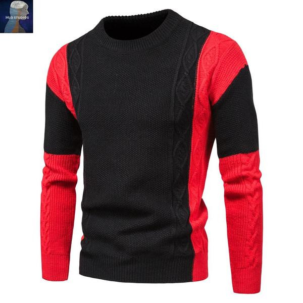 Divatos férfi pulóver ovális nyakkivágással és hosszú ujjal