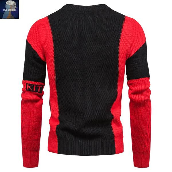 Divatos férfi pulóver ovális nyakkivágással és hosszú ujjal