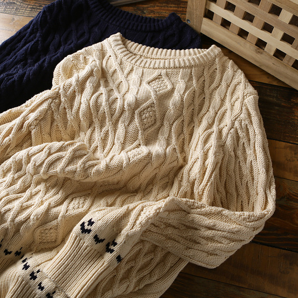 Meeste paks kootud ümara kaelusega kampsun