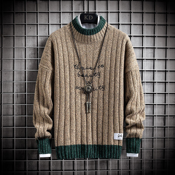 Aktuális férfi pulóver pólógallérral és felirattal