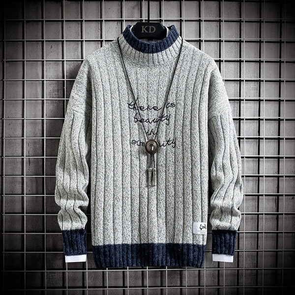 Aktuális férfi pulóver pólógallérral és felirattal