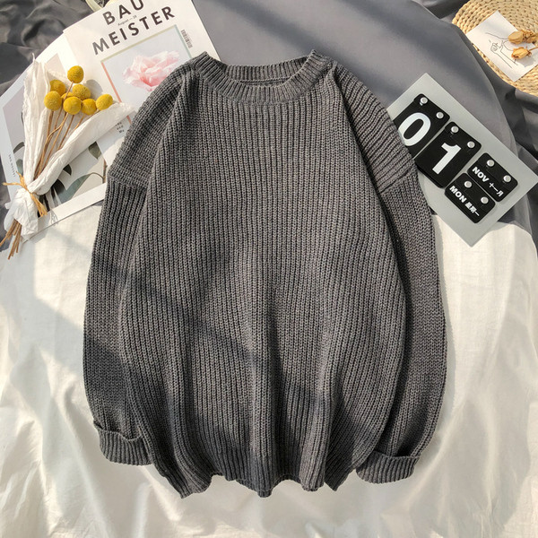 Férfi alkalmi pulóver kerek nyakkivágással és hosszú ujjal