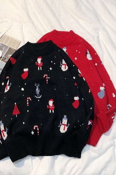 Férfi karácsonyi pulóver kerek nyakkivágással és mintával