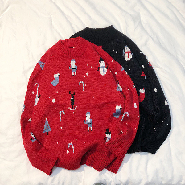 Férfi karácsonyi pulóver kerek nyakkivágással és mintával