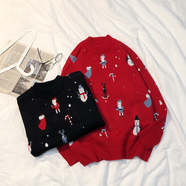 Férfi karácsonyi pulóver kerek nyakkivágással és mintával