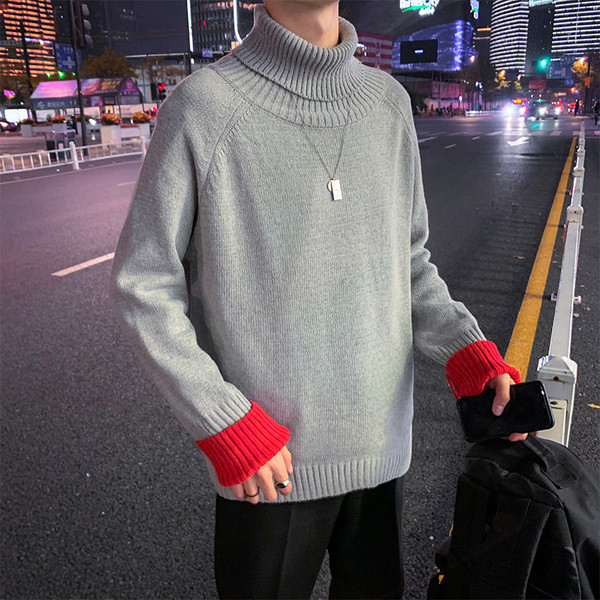 Ανδρικό πουλόβερ με μακριά μανίκια και κολάρο 