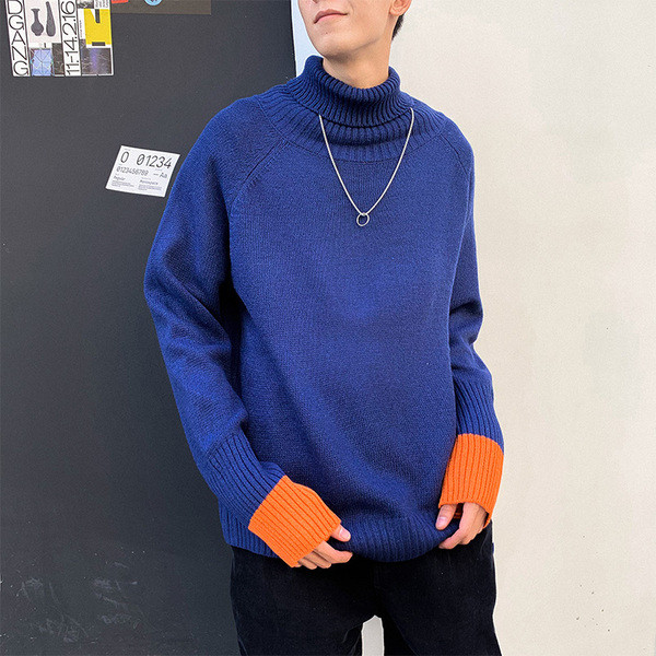 Ανδρικό πουλόβερ με μακριά μανίκια και κολάρο 