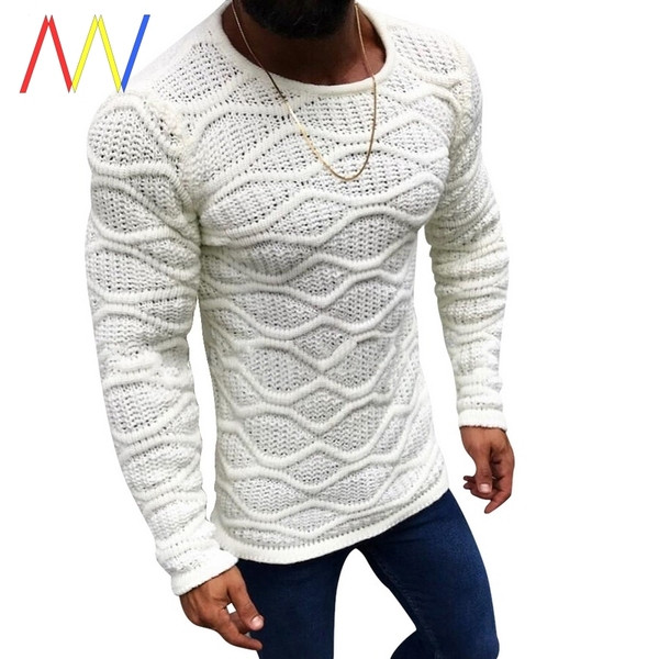 Férfi pulóver dombornyomott kötéssel és ovális nyakkivágással