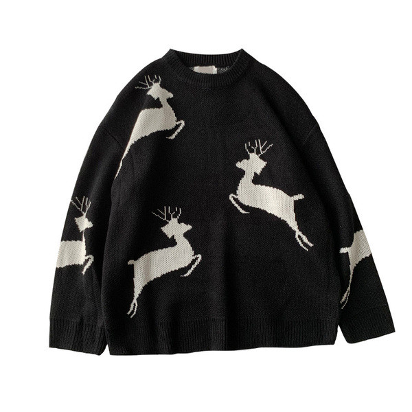 Alkalmi férfi pulóver ovális nyakkivágással és hímzéssel