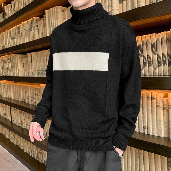 Aktualan muški pulover s visokom polo kragnom običan model