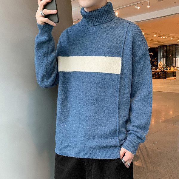 Aktualan muški pulover s visokom polo kragnom običan model