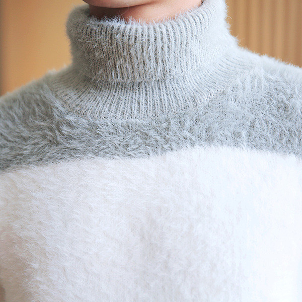 Current men`s sweater with high polo collar