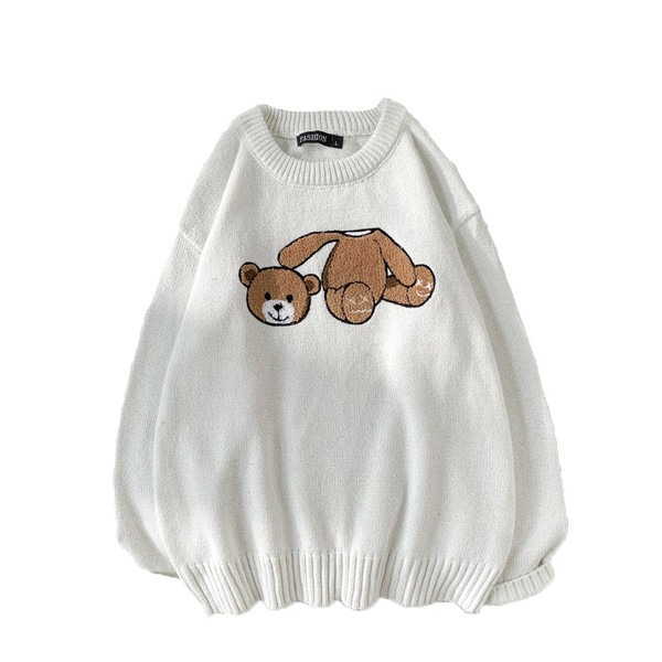 Modern férfi pulóver hímzéssel és ovális nyakkivágással