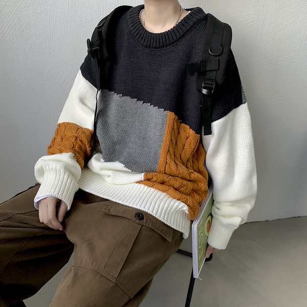 Alkalmi férfi széles pulóver, hosszú ujjal