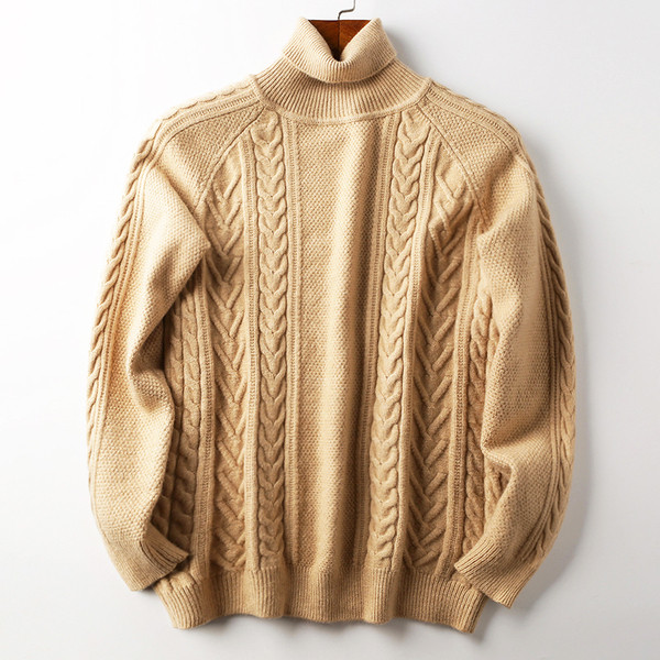 Ανδρικό μάλλινο πουλόβερ με σχέδιο και ψηλό γιακά