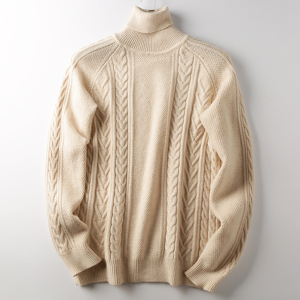 Ανδρικό μάλλινο πουλόβερ με σχέδιο και ψηλό γιακά