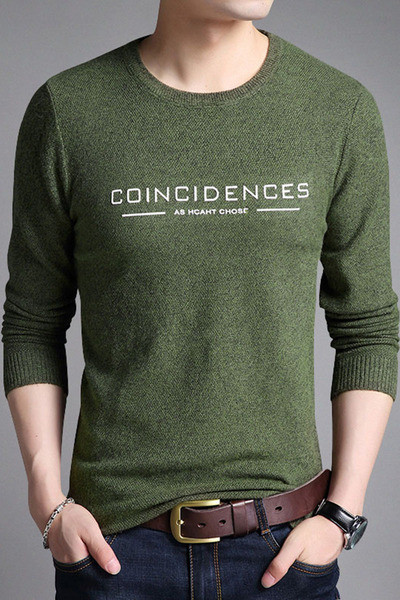 Vékony kötött férfi pulóver felirattal