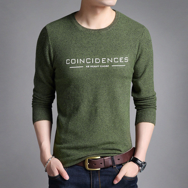 Vékony kötött férfi pulóver felirattal