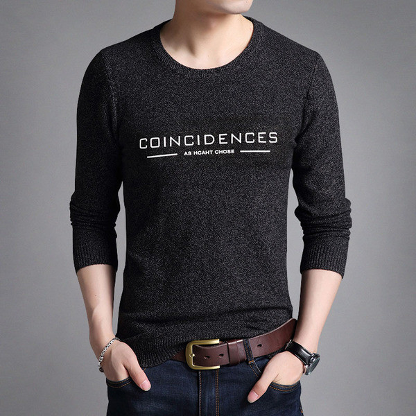 Vékony kötött férfi pulóver felirattal