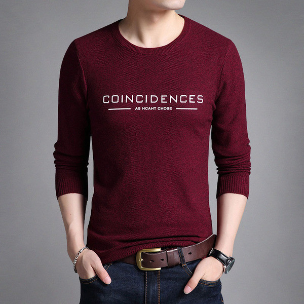 Vékony kötött férfi pulóver felirattal