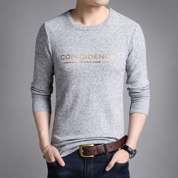 Vékony kötött férfi pulóver felirattal