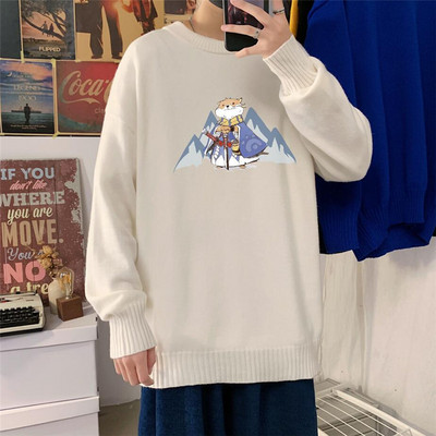 Férfi széles pulóver rátéttel és kerek nyakkivágással