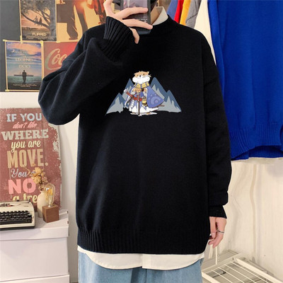 Férfi széles pulóver rátéttel és kerek nyakkivágással