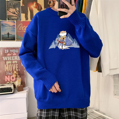 Férfi széles pulóver rátéttel és kerek nyakkivágással