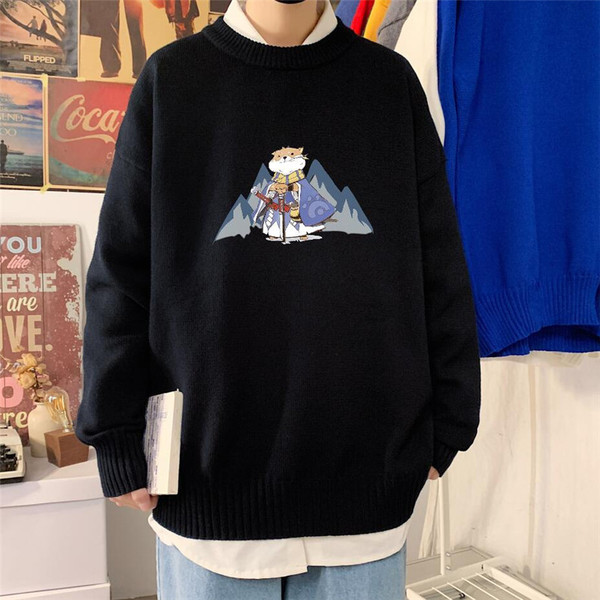 Férfi széles pulóver rátéttel és kerek nyakkivágással