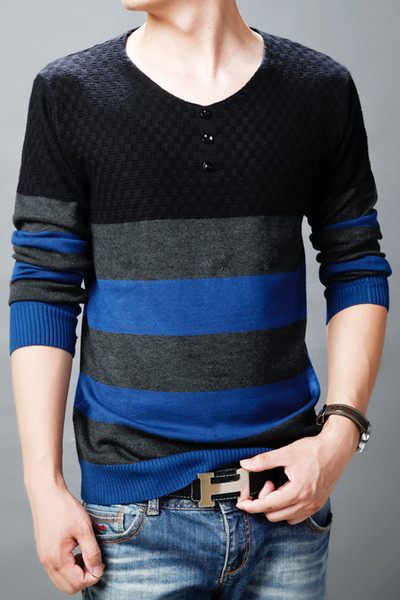 Vīriešu svītrains džemperis ar pogām