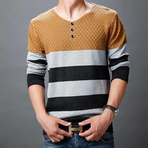 Vīriešu svītrains džemperis ar pogām