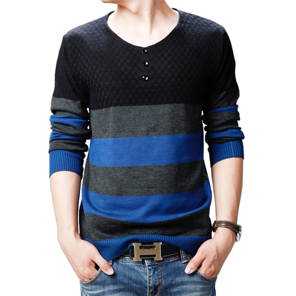 Vīriešu svītrains džemperis ar pogām