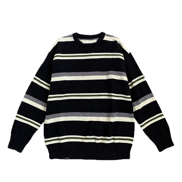 Ανδρικό ριγέ πουλόβερ με οβάλ λαιμόκοψη - φαρδύ μοντέλο