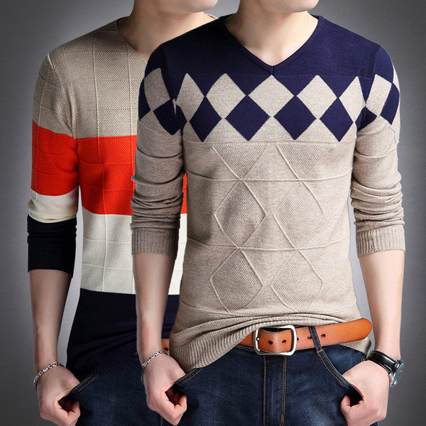 Jesenski muški pulover s reljefnim pletivom