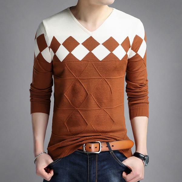 Jesenski muški pulover s reljefnim pletivom