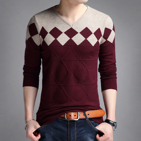 Jesenski muški pulover s reljefnim pletivom