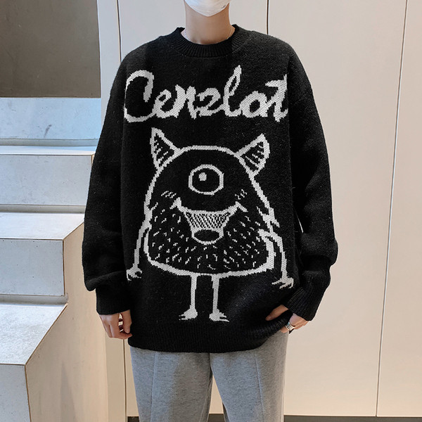 Alkalmi férfi pulóver felirattal és kerek nyakkivágással