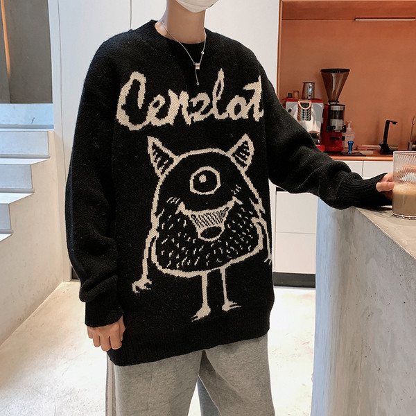 Alkalmi férfi pulóver felirattal és kerek nyakkivágással