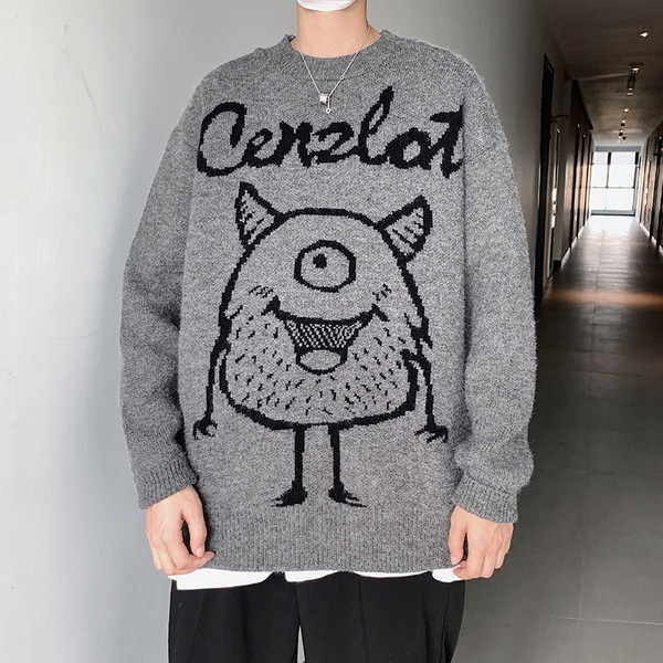 Alkalmi férfi pulóver felirattal és kerek nyakkivágással