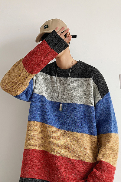 Színes férfi pulóver széles modell, hosszú ujjal