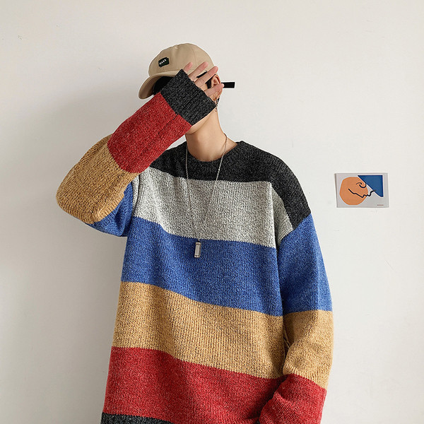 Színes férfi pulóver széles modell, hosszú ujjal