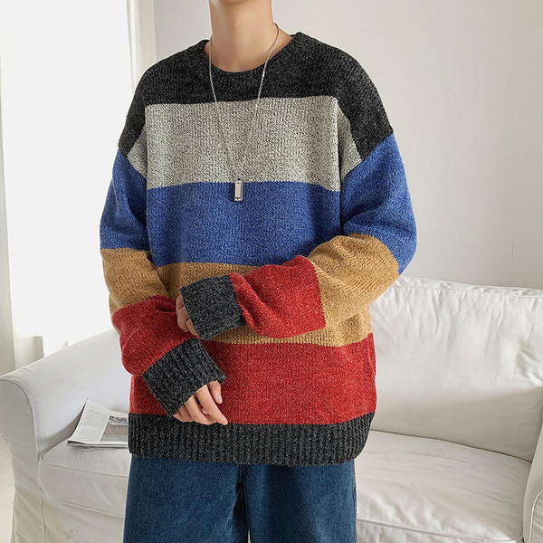 Színes férfi pulóver széles modell, hosszú ujjal