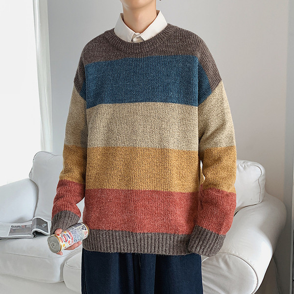 Színes férfi pulóver széles modell, hosszú ujjal