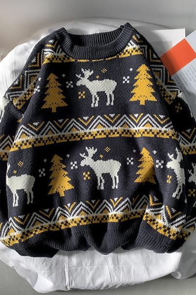 Férfi téli pulóver kerek nyakkivágással