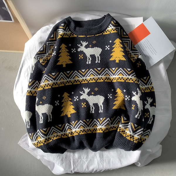 Férfi téli pulóver kerek nyakkivágással