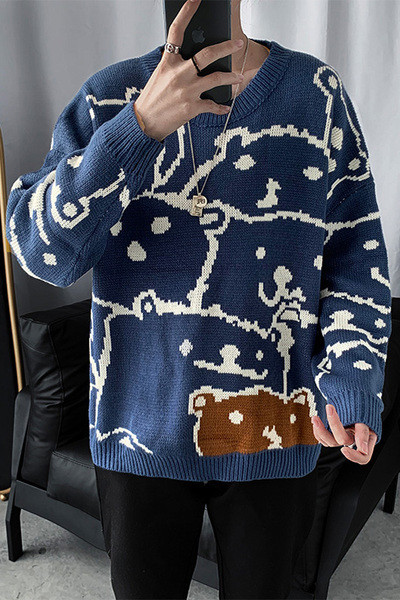 Férfi színes pulóver kerek nyakkivágással