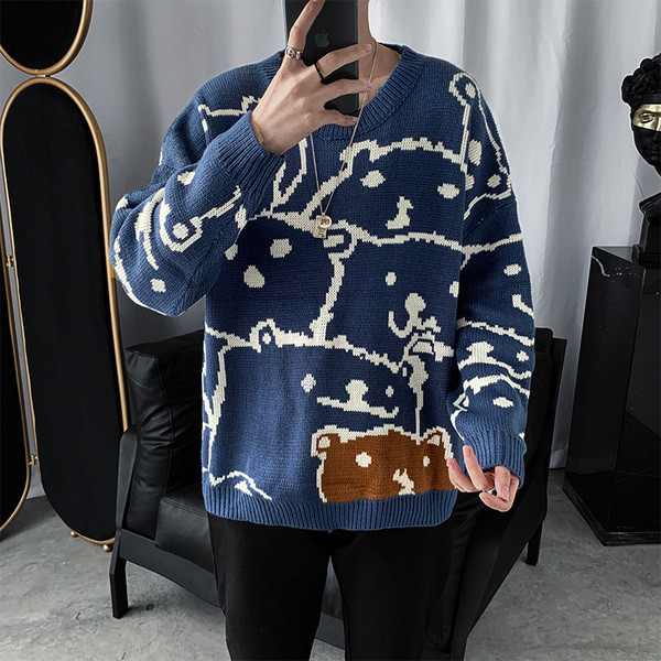 Férfi színes pulóver kerek nyakkivágással