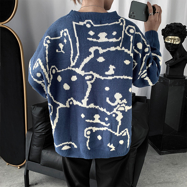 Férfi színes pulóver kerek nyakkivágással