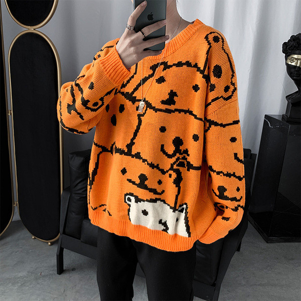 Férfi színes pulóver kerek nyakkivágással